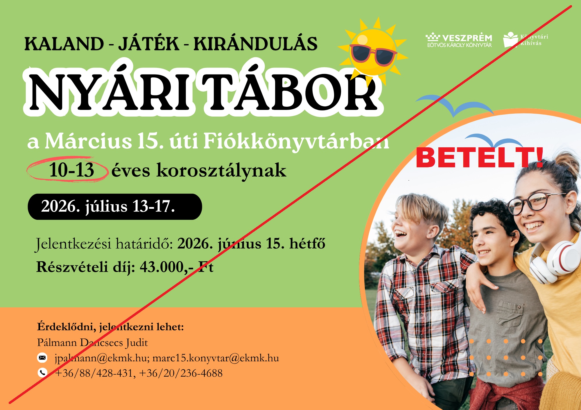 Nyári tábor július13 17 betelt