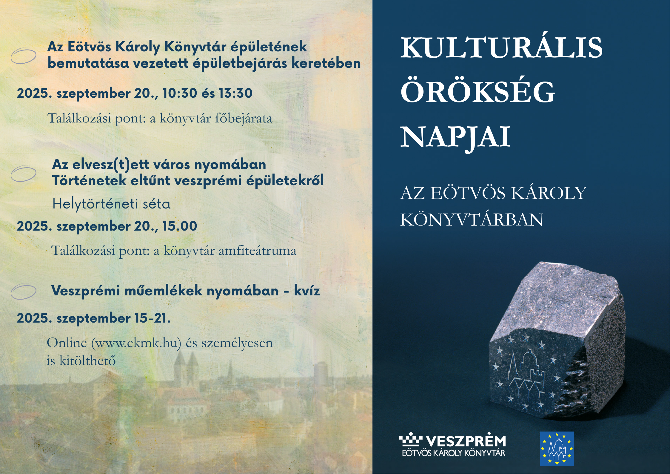 KULTURÁLIS  ÖRÖKSÉG  NAPJAI Az Eötvös Károly  Könyvtárban 